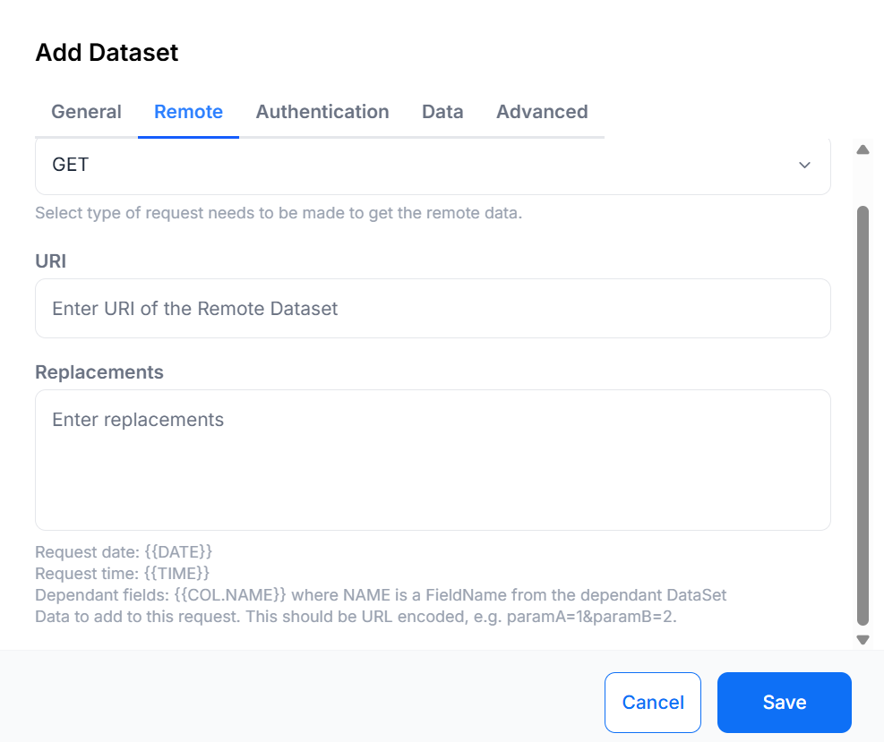 Remote DataSet Options